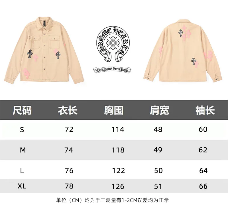 P260 Chrome Hearts丨Chloe Hearts 25ss Cherry Blossom Pink Leather Jacket Same Style for Men and Women WorkDog Pink Leather Jacket, a timeless workwear series. The fabric is made of custom-woven high-density canvas, which took more than two months. It was subsequently lightly coated to give the whole body a glossy look~ Zero color difference was achieved, and the fabric texture details were all in place! The crosses of the accessories are all genuine sheepskin, hand-stitched! The actual texture is better, the upper body is stiff, and it is OK for both men and women. The dark cross leather element has its own aura and can be worn with any outfit to slay the audience! Let you easily control the rate of return! The cross stitching is all lambskin, the inner leather is first-layer calfskin, the hardware is silver-plated, and the details are full. Size: S/M/L/XL Length: 66/68/70/72 Bust: 55/57.5/60/62.5 Shoulder width: 45.5/47.5/49.5/51.5 Sleeve length: 62/63/64/65